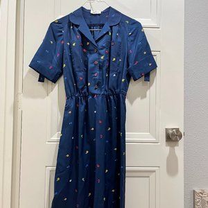 Vintage Short-Sleeve Swirl Print Dress